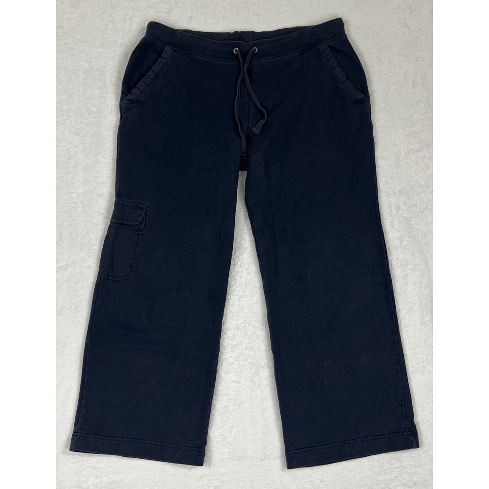 J. Crew Womens M 30" Navy Blue Fleece Wide Leg Cargo Sweatpants Drawstring Soft